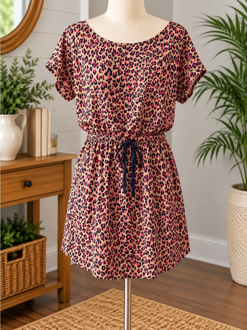 Juicy Couture Pink Leopard Print Drawstring Mini Dress